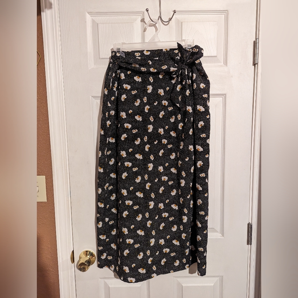Faux Wrap  floral midi skirt